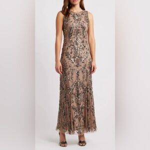 NWT Pizarro Nights Beaded Sleeveless Gown In Mocha 229